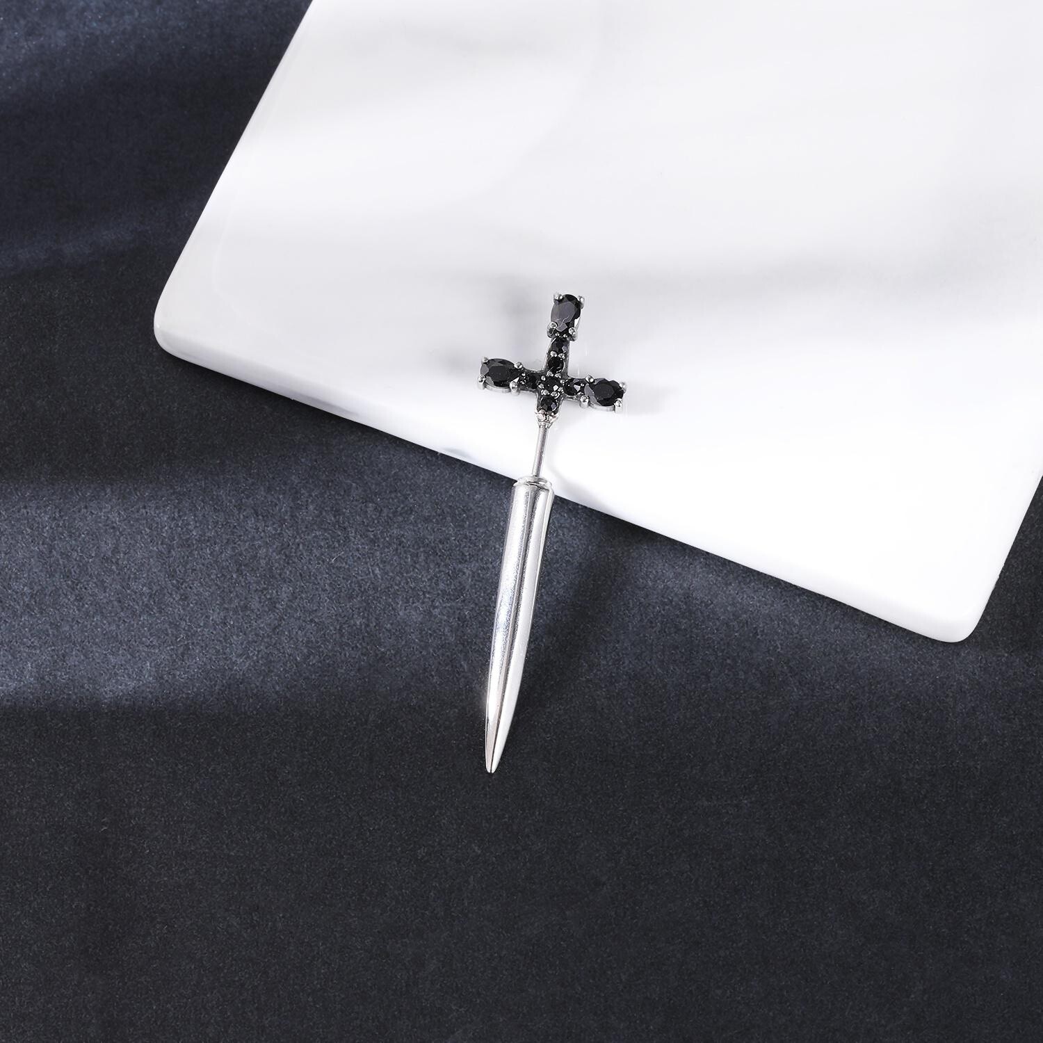 20G Punk Stainless Steel Stud Earrings CZ Dagger Sword Ear Stud Piercing Jewelry