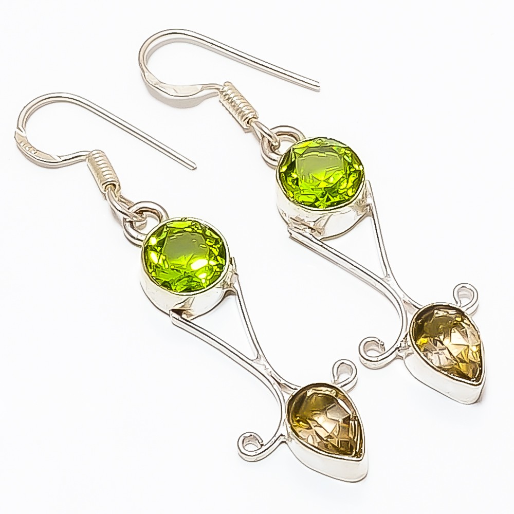 Peridot & Citrine Gemstone 925 Silver Plated Earring 2.15″ TE7507-323