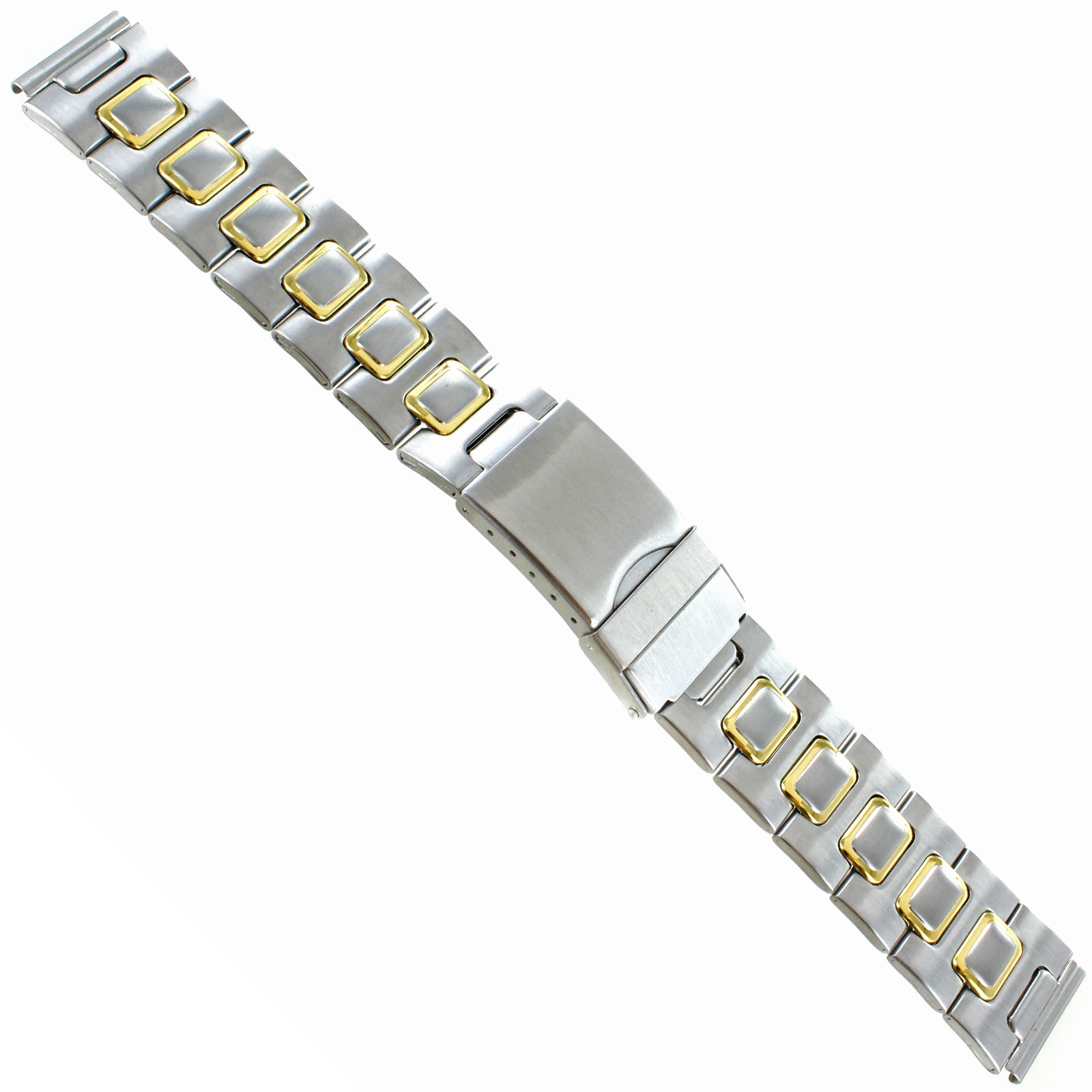 18mm or 20mm Hirsch Two Tone H Link Security Clasp Stainless Watch Band 5730