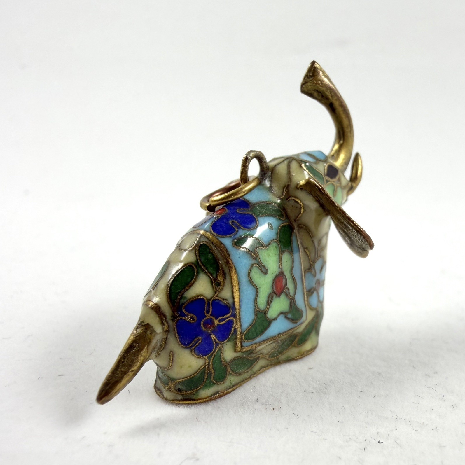 Cloisonné Enamel Elephant Pendant Charm Blue Up Trunk Vintage Chinese Export
