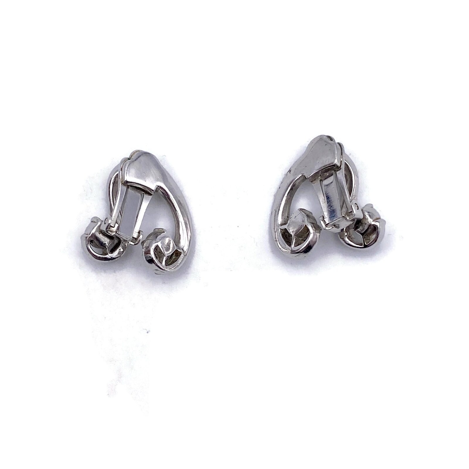 1950s Mid Century Style Silver Tone and Rhinestone Vintage Clip on Earrings.