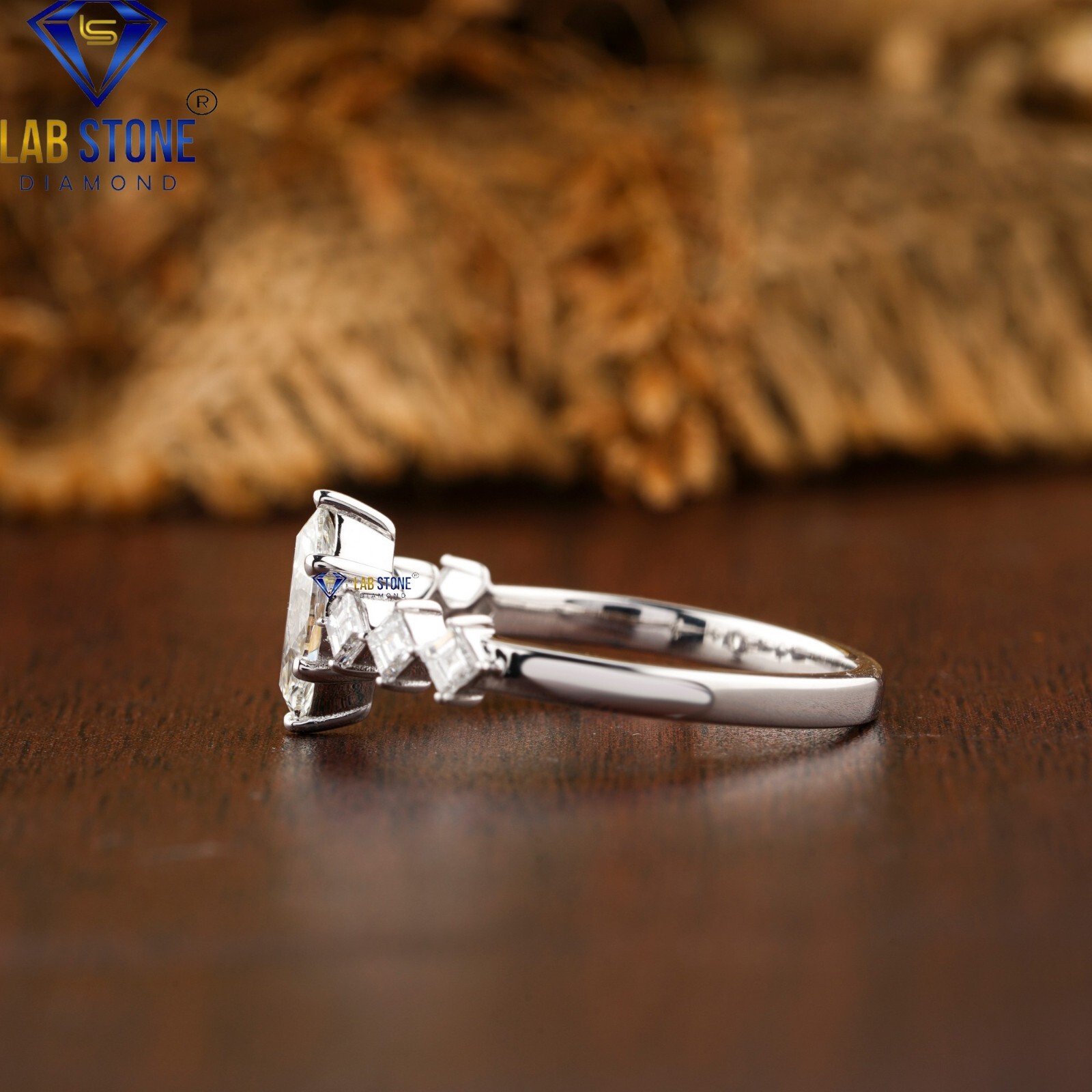 Women’s Marquise&Carre LabGrown Diamond Engagement Ring in 925 Silver 0.77ct TDW