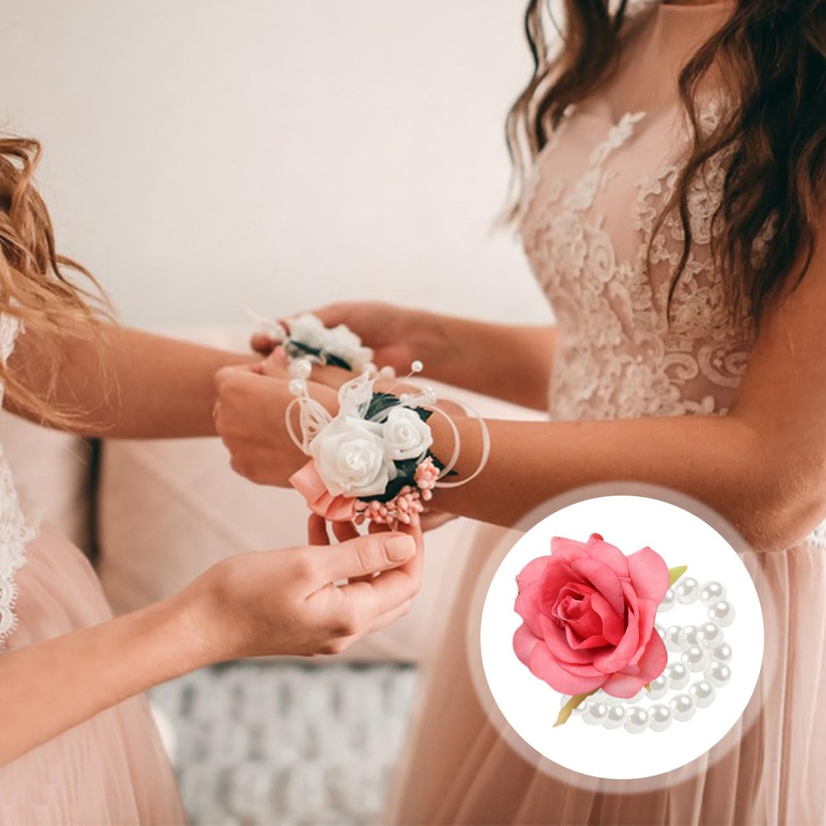 10 Pieces Pearl Corsage Wristlet Bracelet Elastic Wrist Corsages Bands for We…