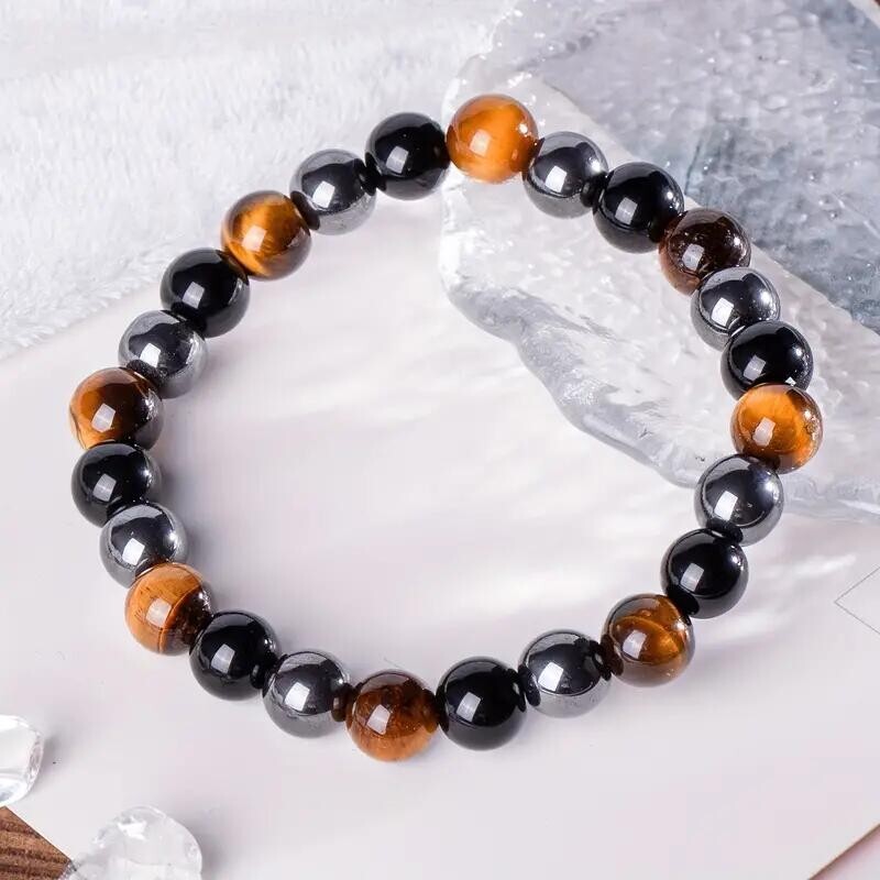 Bead Bracelet Women Natural Tiger Eye Hematite Obsidian Spiritual Healing 8mm
