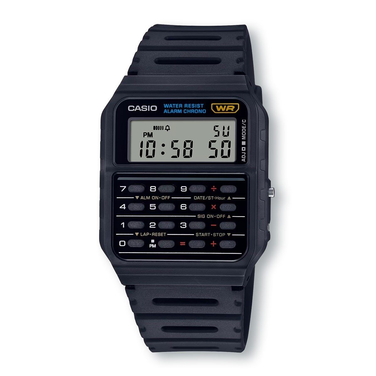 Casio CA53W-1, 8-Digit Calculator Watch, Resin Strap, Alarm, Chronograph, NEW