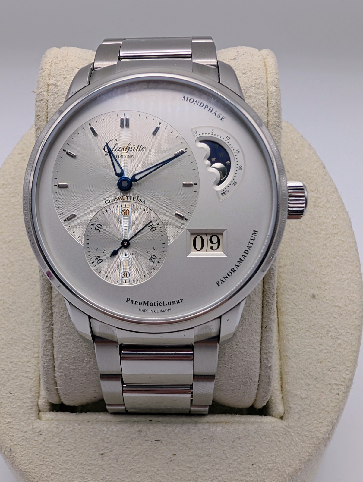 Glashutte Original PanoMaticLunar Steel Silver Dial 40mm Automatic Mens Watch