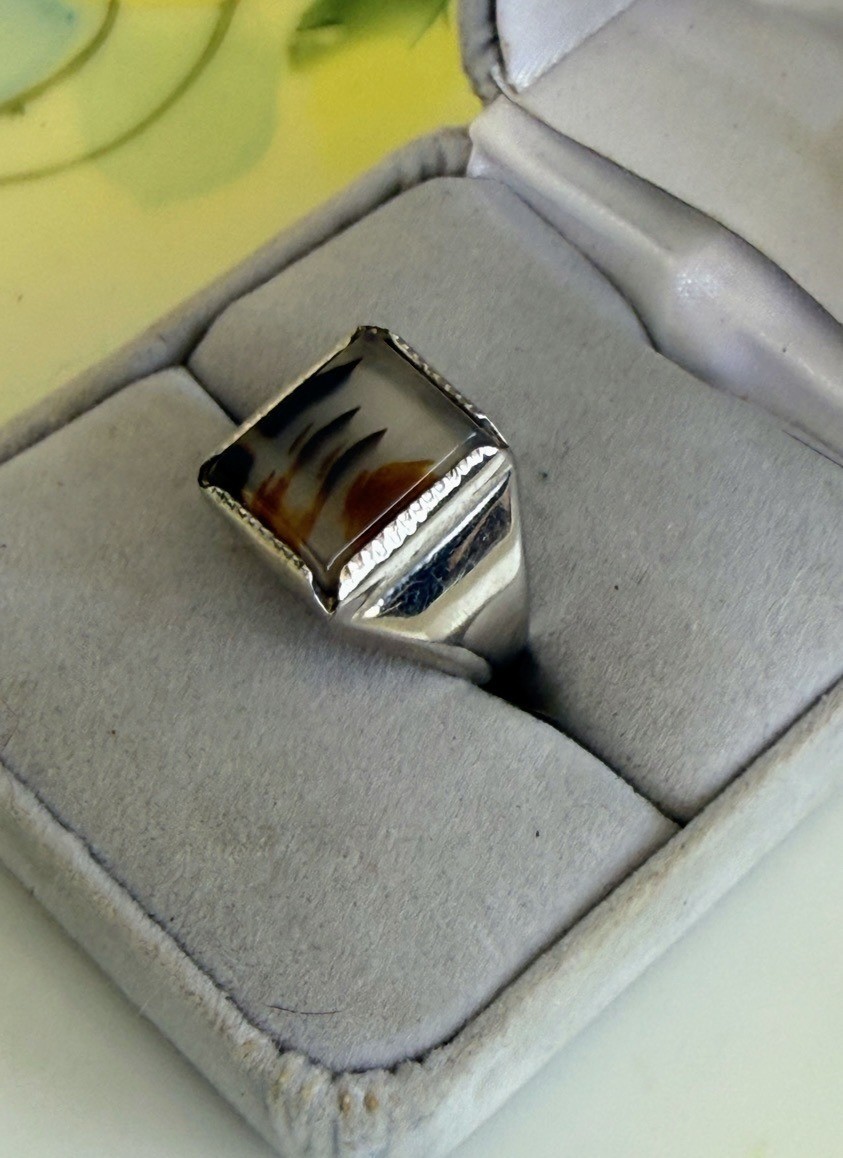 Vintage 50s Wheeler Mfg Sterling Dendritic Picture Agate Ring Size 6 3/4