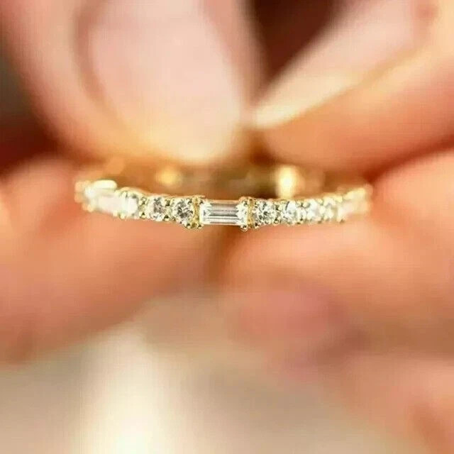 1Ct Round Cut Lab-Created Diamond Wedding Band Eternity 14K Yellow Gold Plated