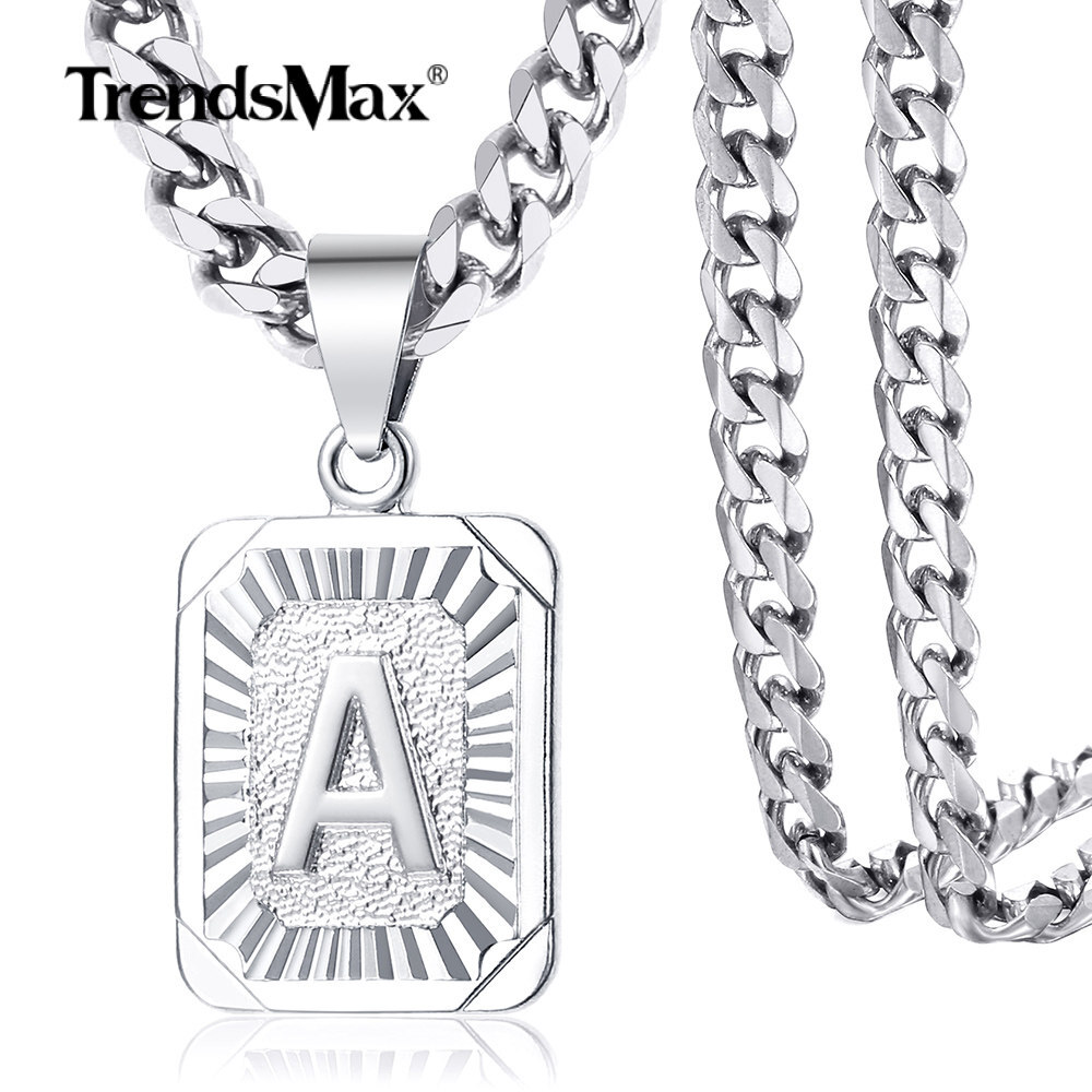 Silver Plated Initial Letter Alphabet Pendant Necklace 3mm Curb Chain 16-22 inch