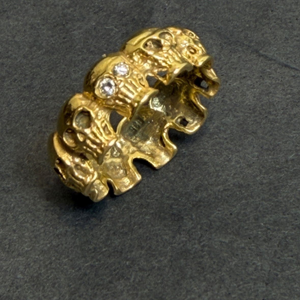Antique Victorian Memento Mori Skulls Men Gild Silver Eternity Band Ring Diamond