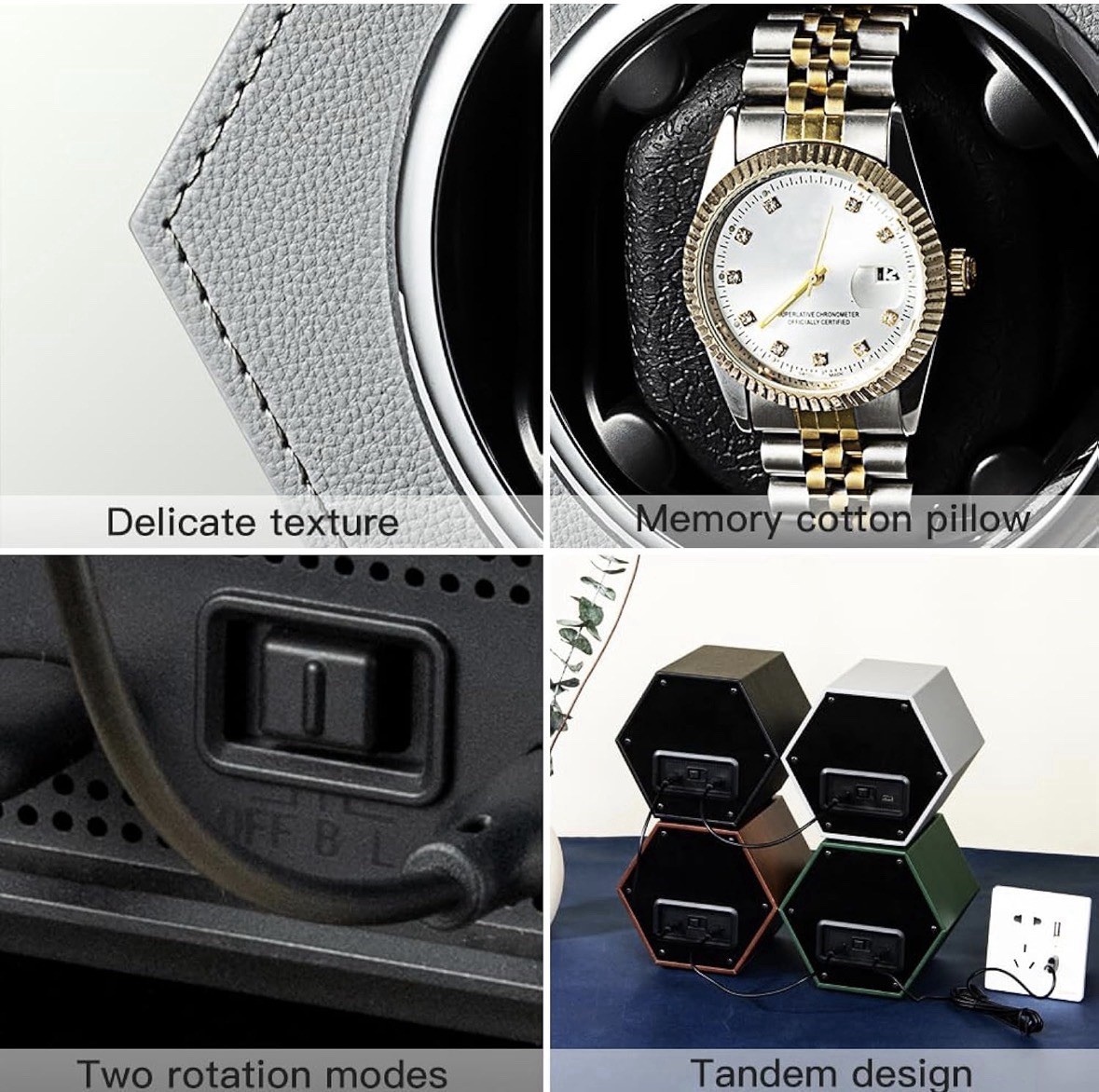 Automatic Single Watch Winder with Quiet Japanese Motor,Premium Grey-147E