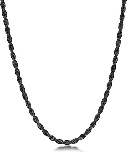 Cadena de cuerda negra para hombre, collar de acero inoxidable