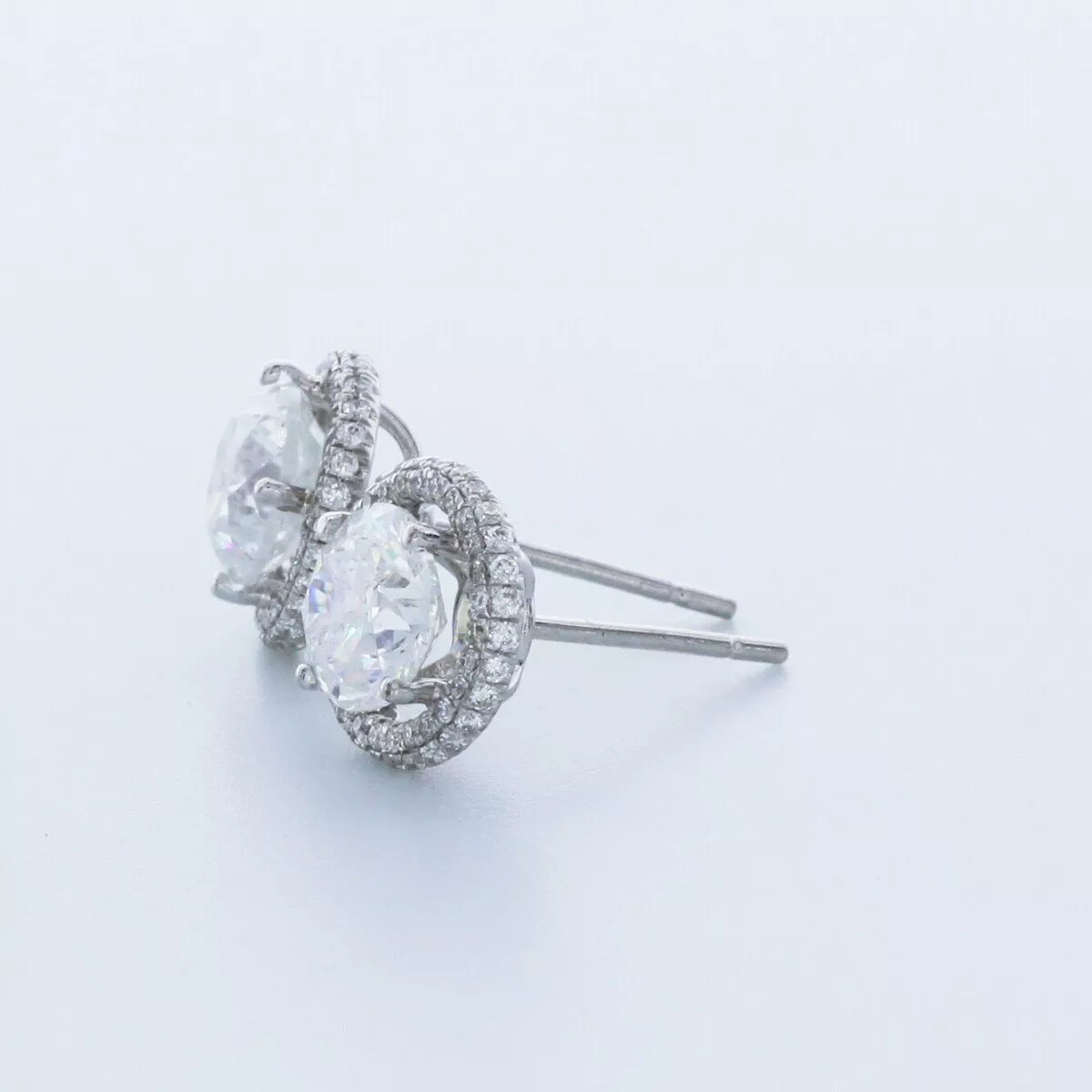 Solid 14K White Gold Stud Earrings Halo 2.52 Carat Round Natural Diamond H SI1
