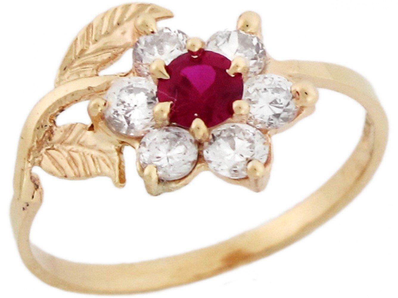 10k or 14k Yellow Real Gold White Red CZ Fancy Hook Floral Womens Ring
