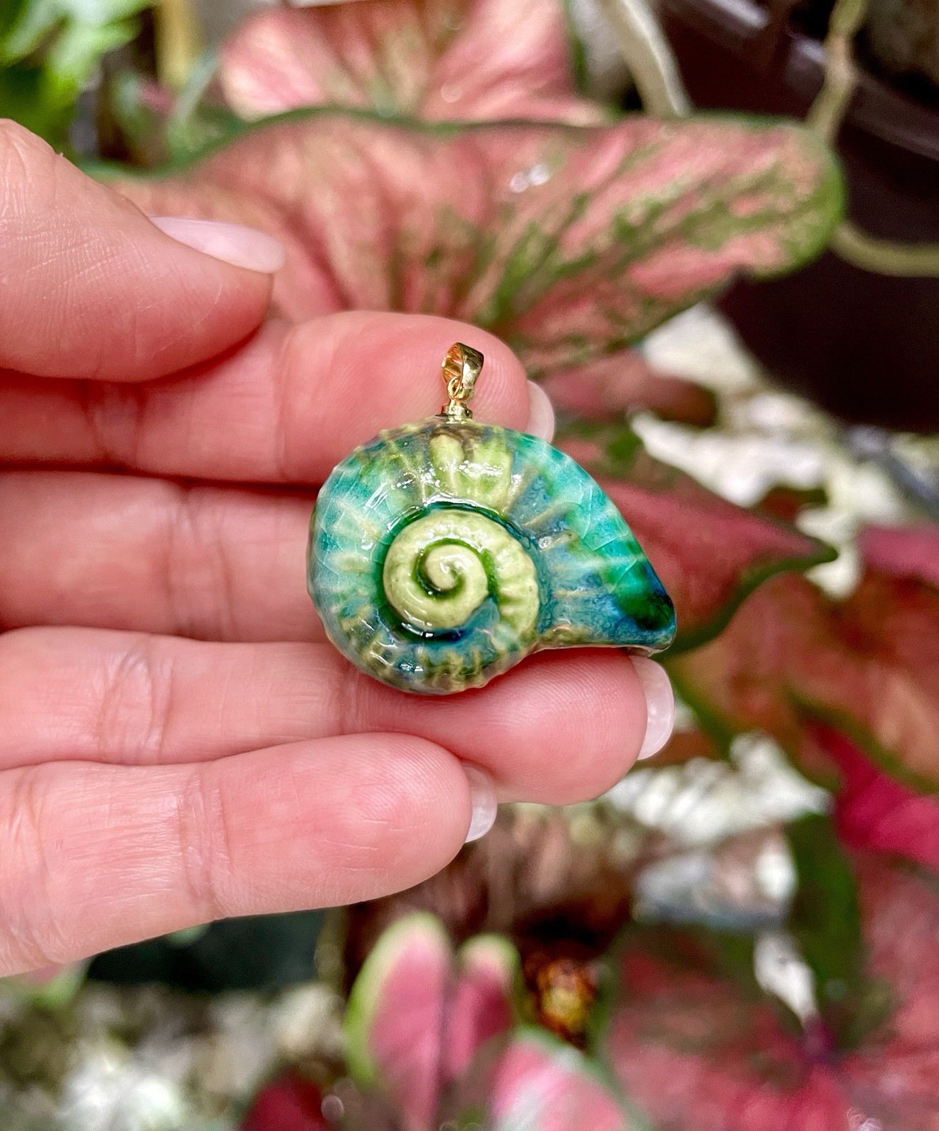 Handmade Ceramic Pendant Jewelry. Unique piece. Reef