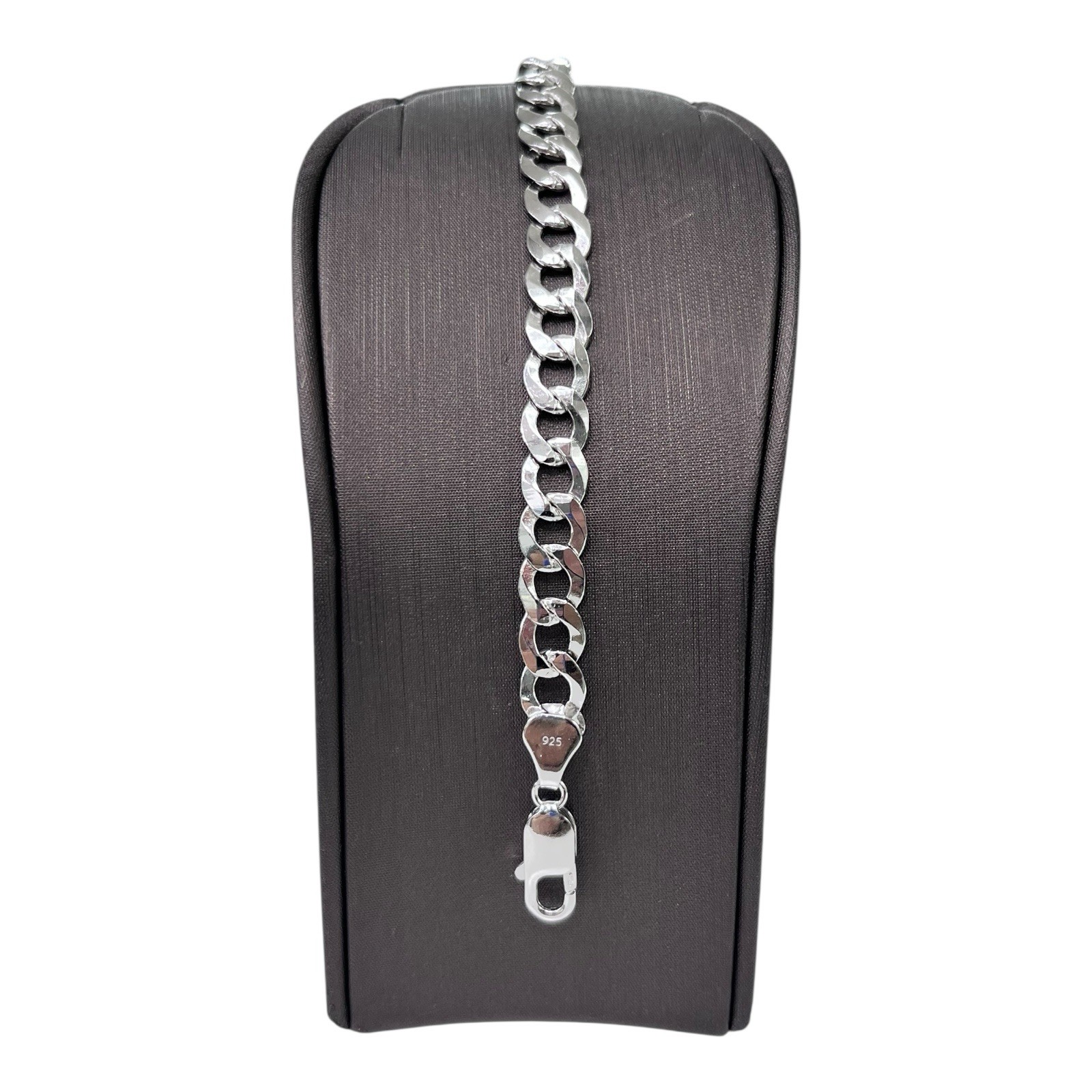 Silver 925 Curb Flat Curb Link Mens Bracelet 13.86 Grams 21.5cm 8mm Wide. New