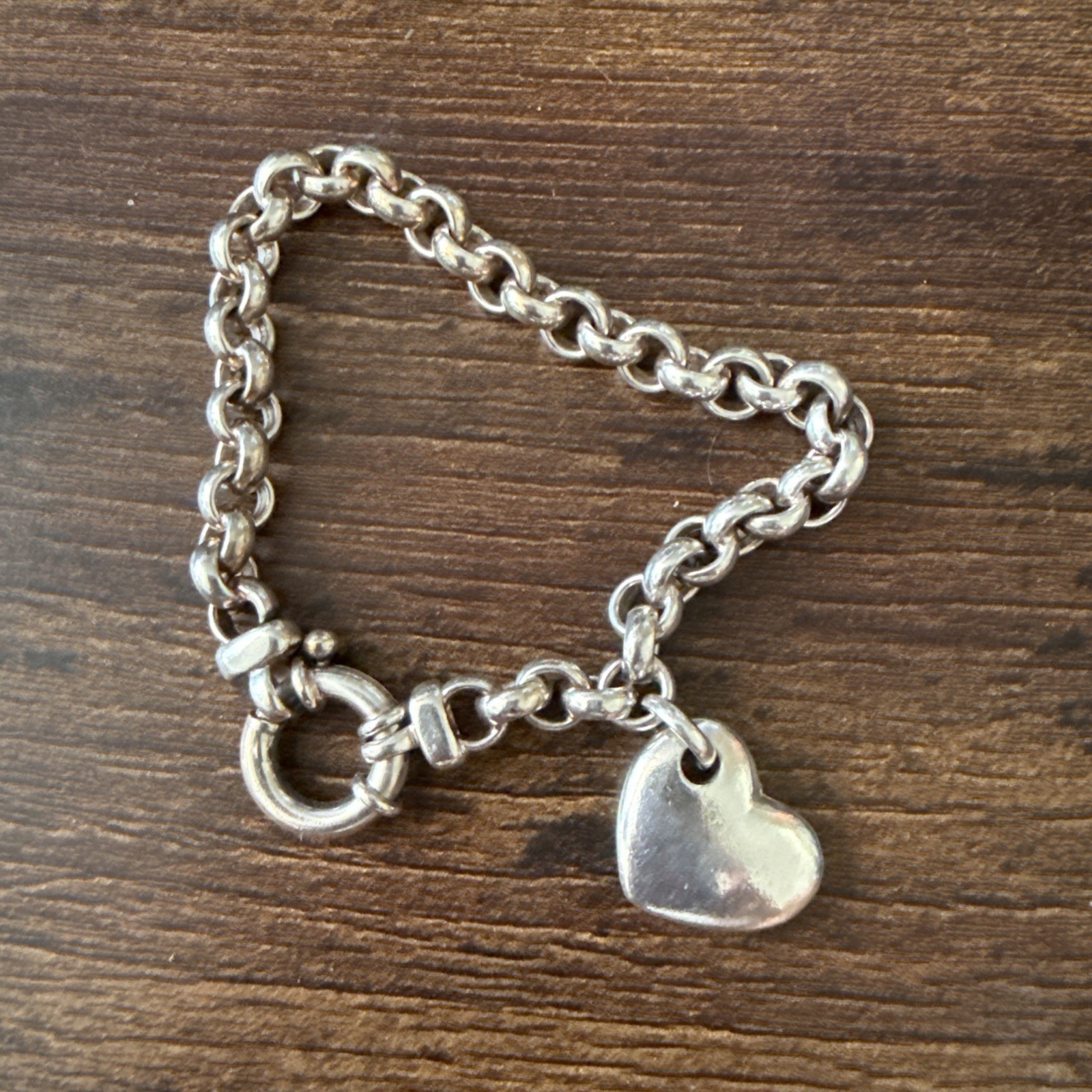 Milor Rolo Link Anchor Clasp Heart Italy 925 Sterling Silver Bracelet 7.5″