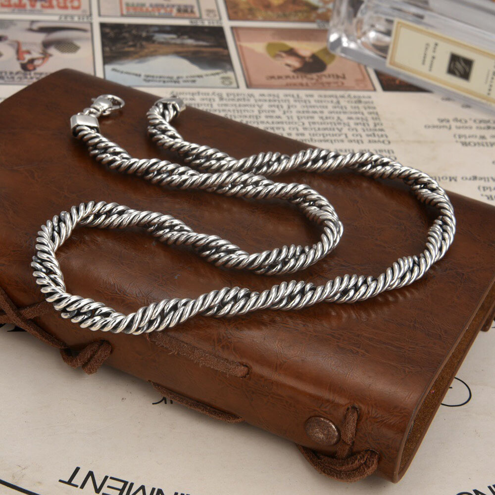 Real 925 Sterling Silver Necklace Women Men Double Twist Rope Link Chain