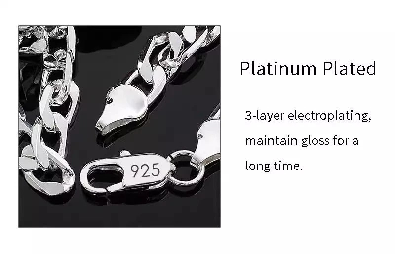 Solid 925 Sterling Silver Curb Chain Necklace Men Women Wedding Engagement Gift