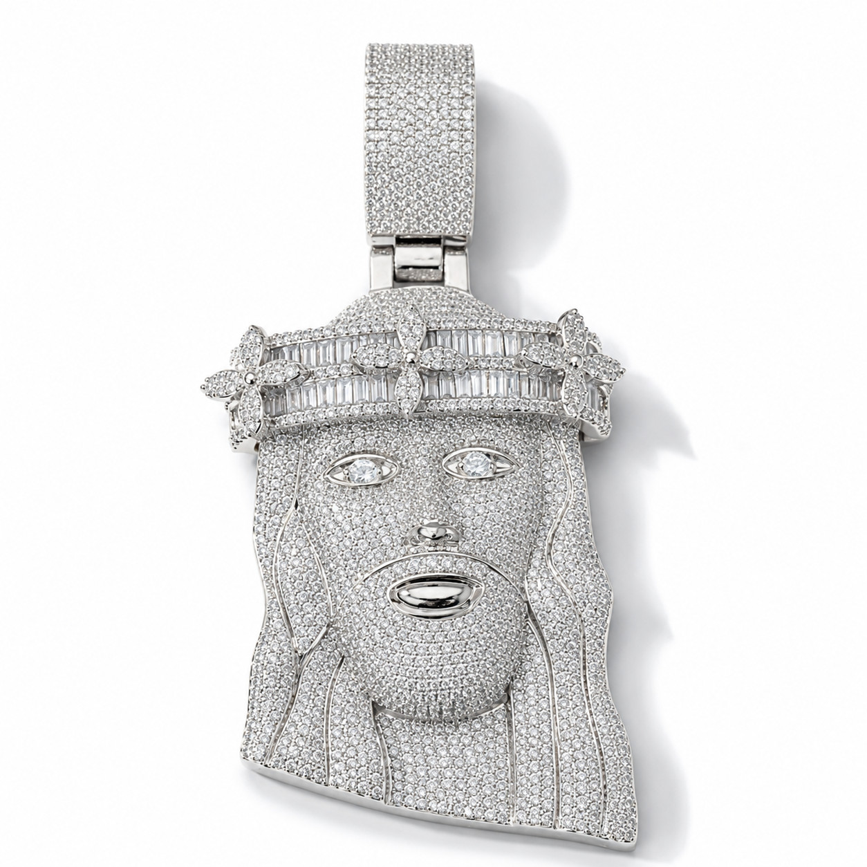 5AAA+ CZ Iced Out Hip Hop Bling Jesus Head Pendant Necklace 14k Gold Plated