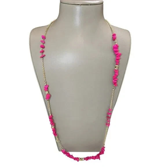 Sequin Women’s Pink Nuggets Beaded Gold Chain Charm Necklace NWT