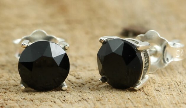 6x6mm Stud 4 Prong Earring for Men’s Round Black Simulated Diamond 925 Silver