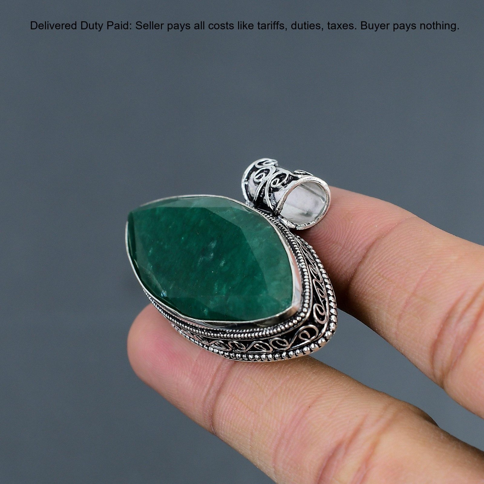 Natural Zambian Emrald Sterling Silver Bezel New Vintage Wedding Pendant Jewelry