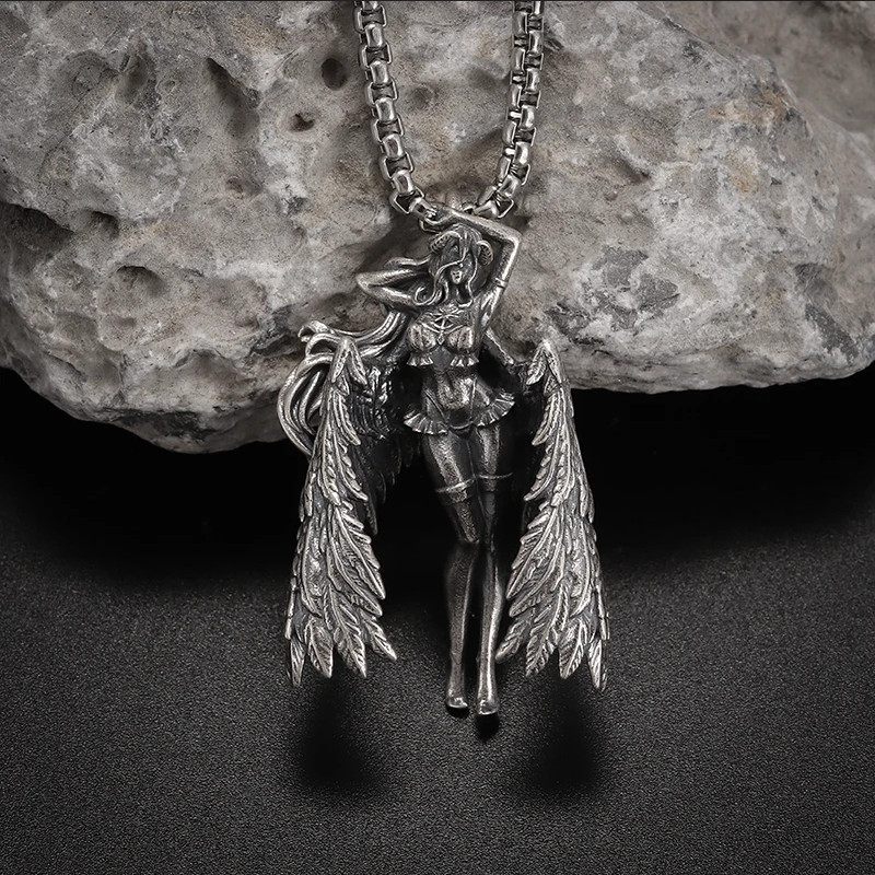 Gaia Angel Jewelry Vintage Silvery Sexy Goddess Standing Pendant Necklace