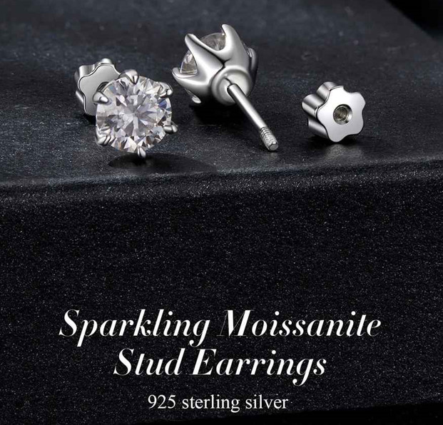 18k White Gold Plated 1CT Moissanite Screw Back Stud Earrings for Women With GRA