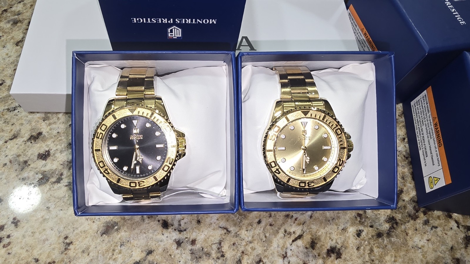Montres Prestige Men’s Quartz Analog Wristwatch Gold Band 40-43.9mm w/ Box