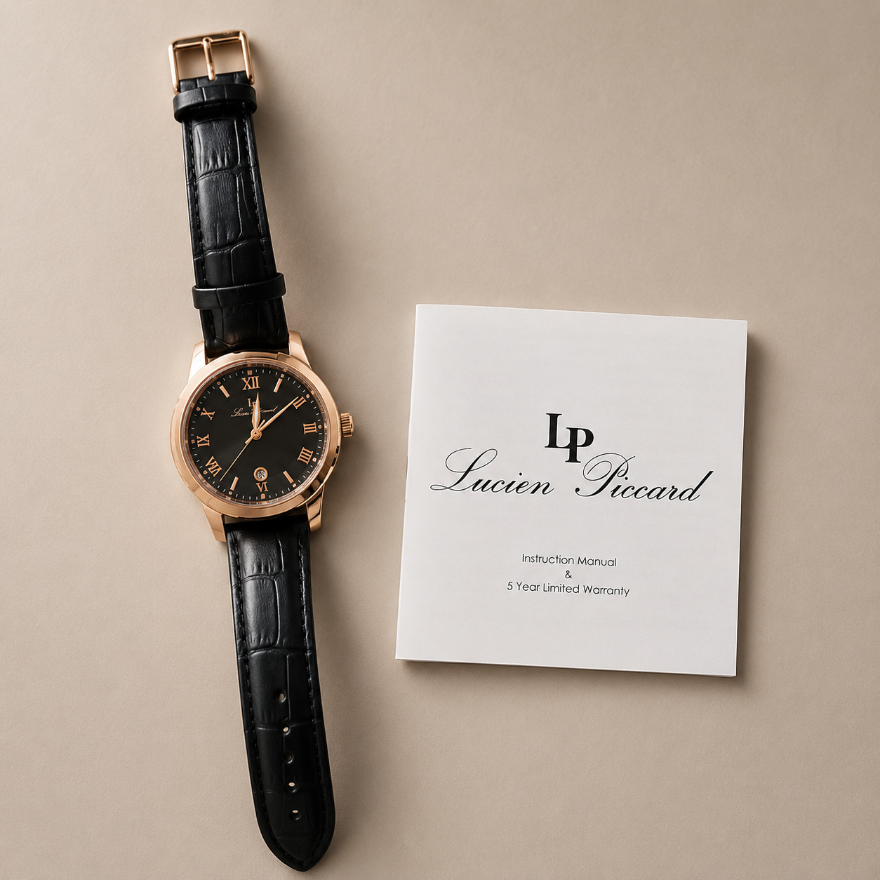 Lucien Piccard Men’s Pizzo Watch Black Genuine Leather 10046-RG-01