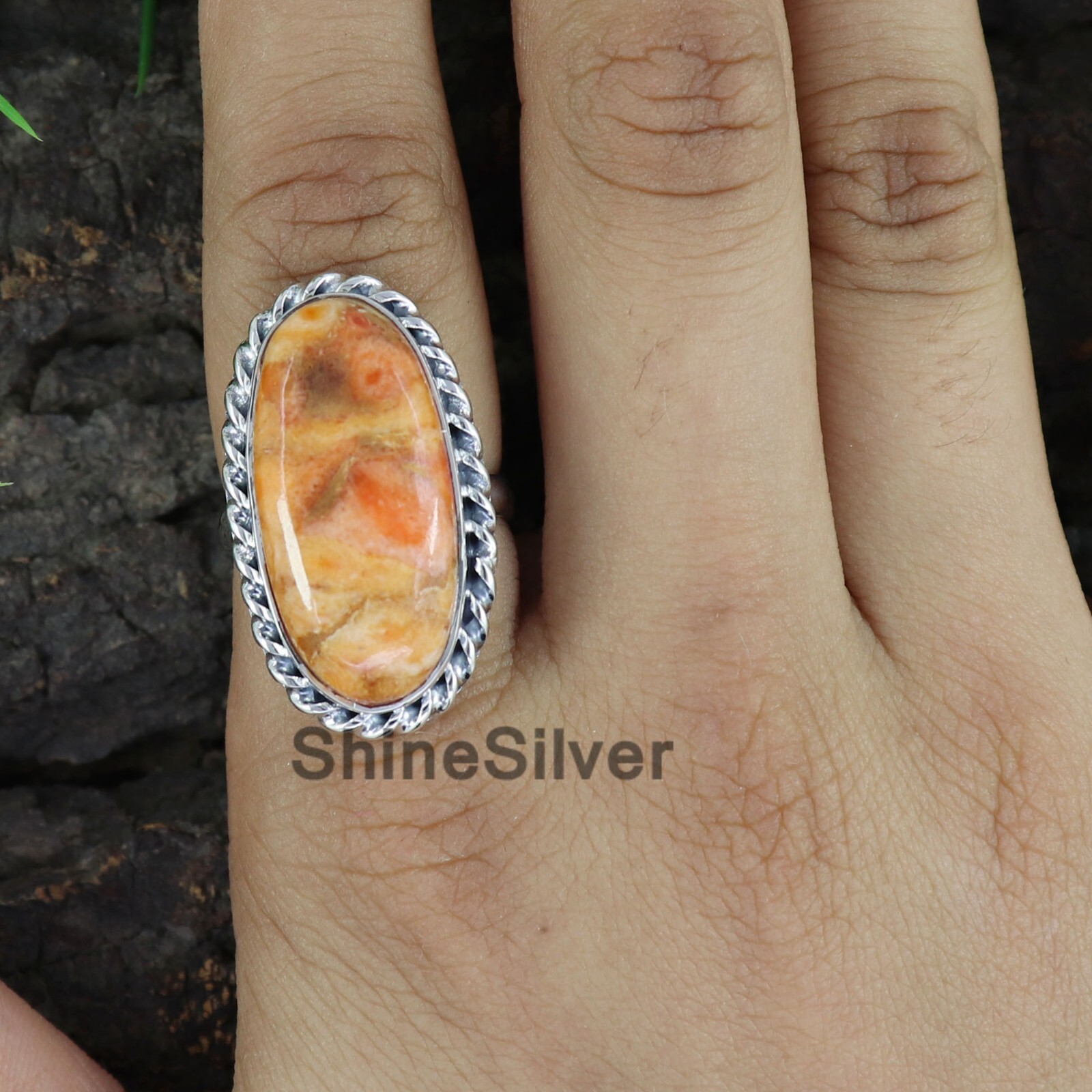Orange Copper Turquoise Sterling Silver Daily Wear women For Ring Size 7 US JN65