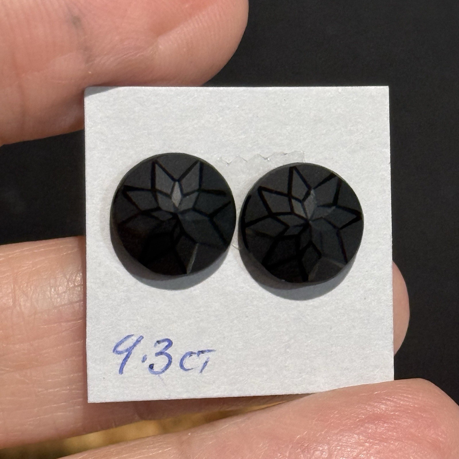 9.3ct 10.45×4.8mm Pair Black Precision Cut Black Spinel Round Cabochons Gems
