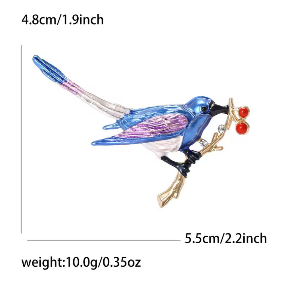 Blue Enamel Bird Brooch Branch Pin Gold Tone Rhinestone Nature Jewelry Gift