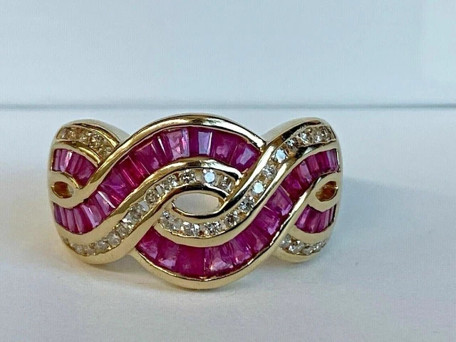 2.70 Ct Lab Created Ruby & Diamond Cluster Party Ring 925 Yellow Gold plated