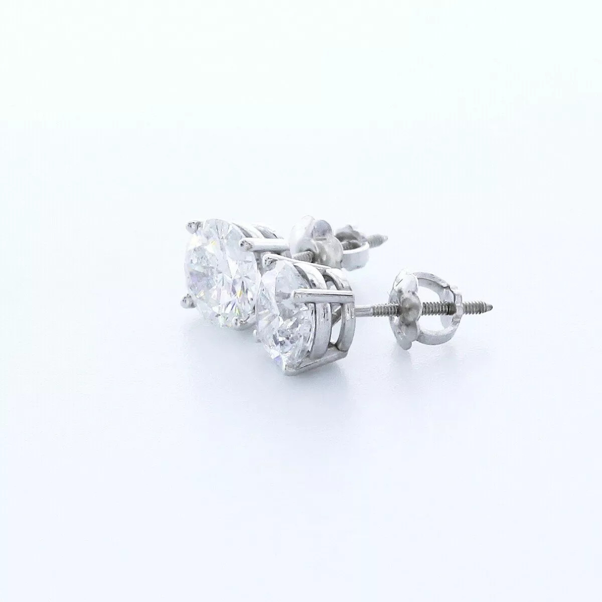 Classic Stud Earrings Solid 14K White Gold 1.88 CT Round Natural Diamond H SI2