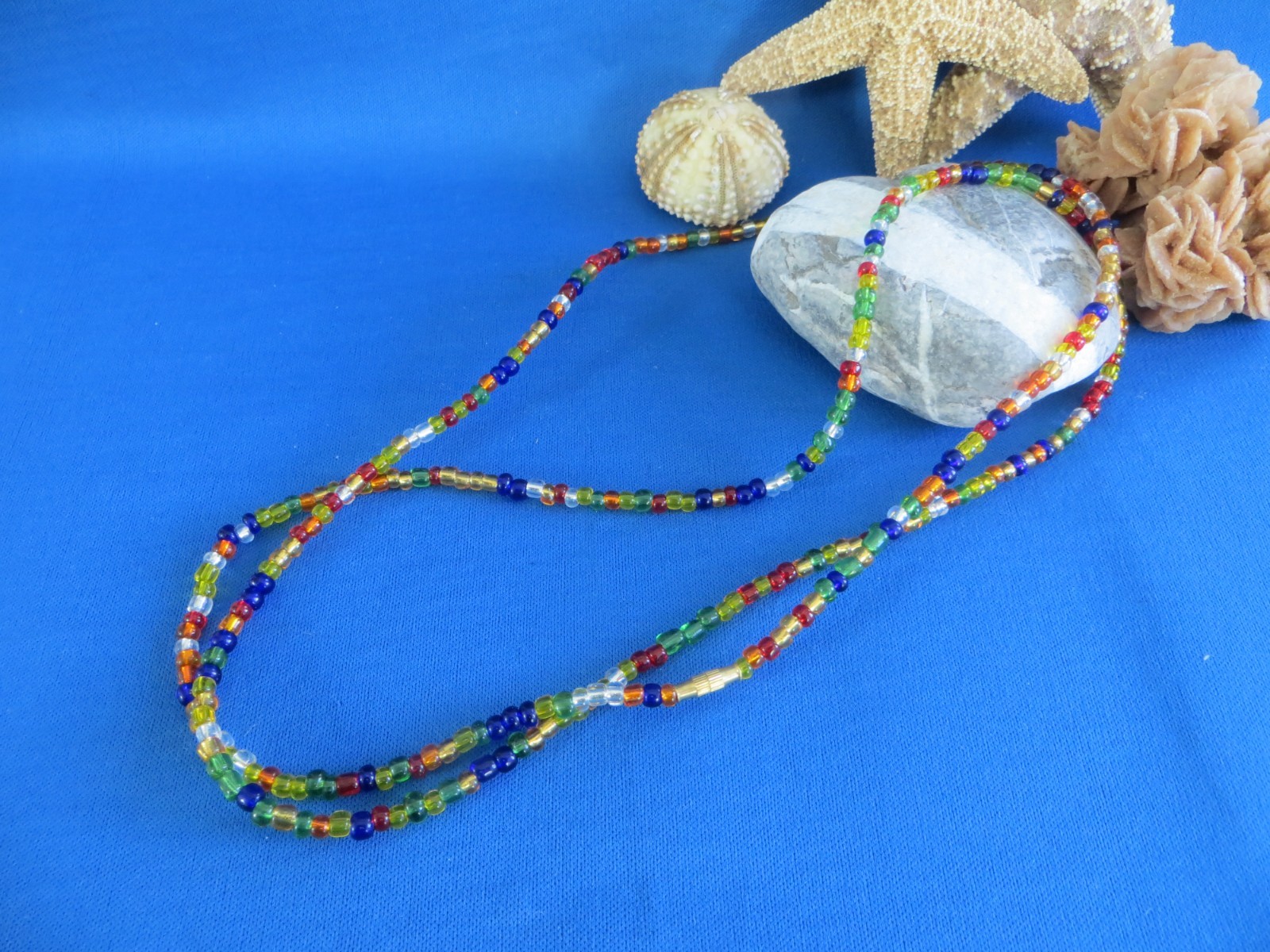 Kenya African Ethnic Jewelry HAND-CRAFTED GLASS BEAD Festival Necklace F