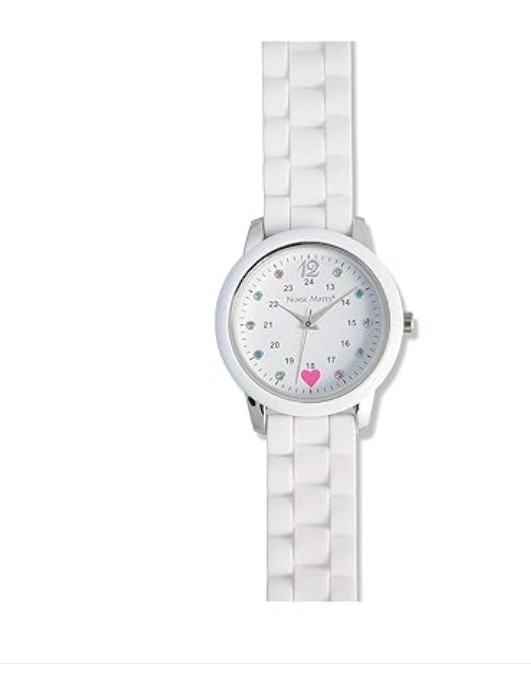 Nurse Mates Sparkle women’s nurse watch water-resistant silicone strap – White