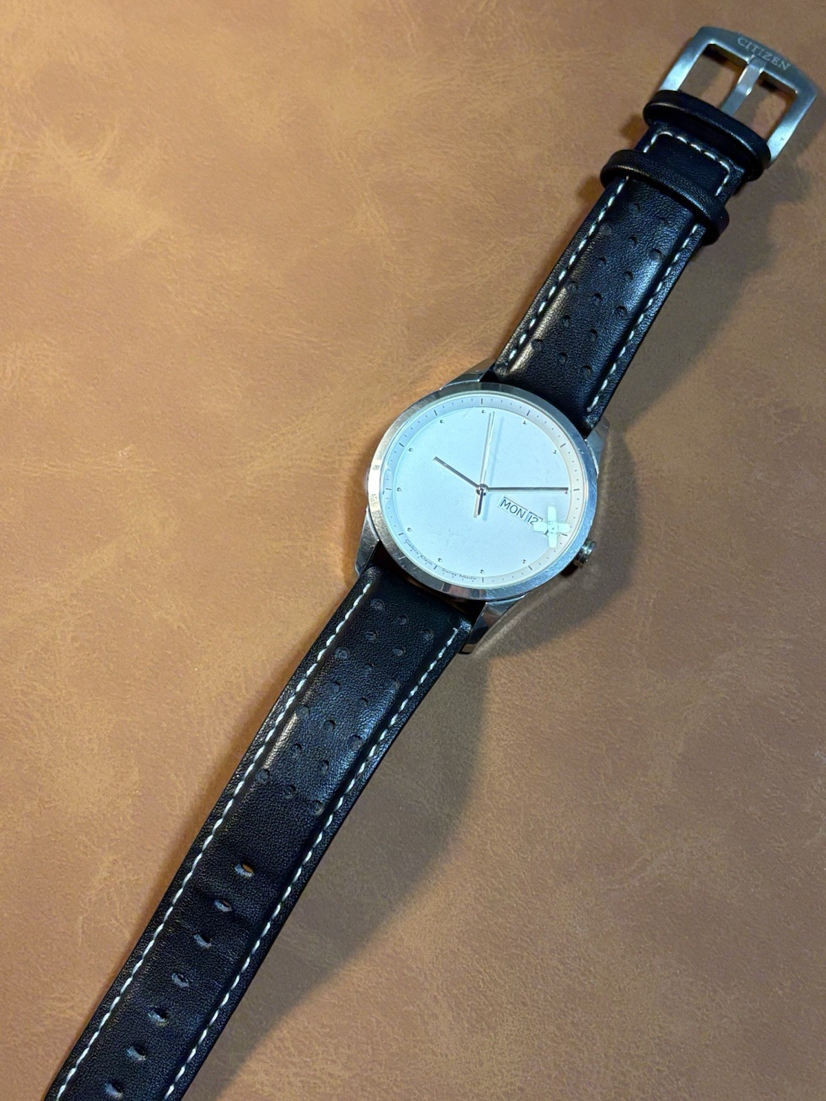 Calvin Klein Swiss Made Men’s Watch Stainless K2211 Day/Date,LeatherCitizen Band