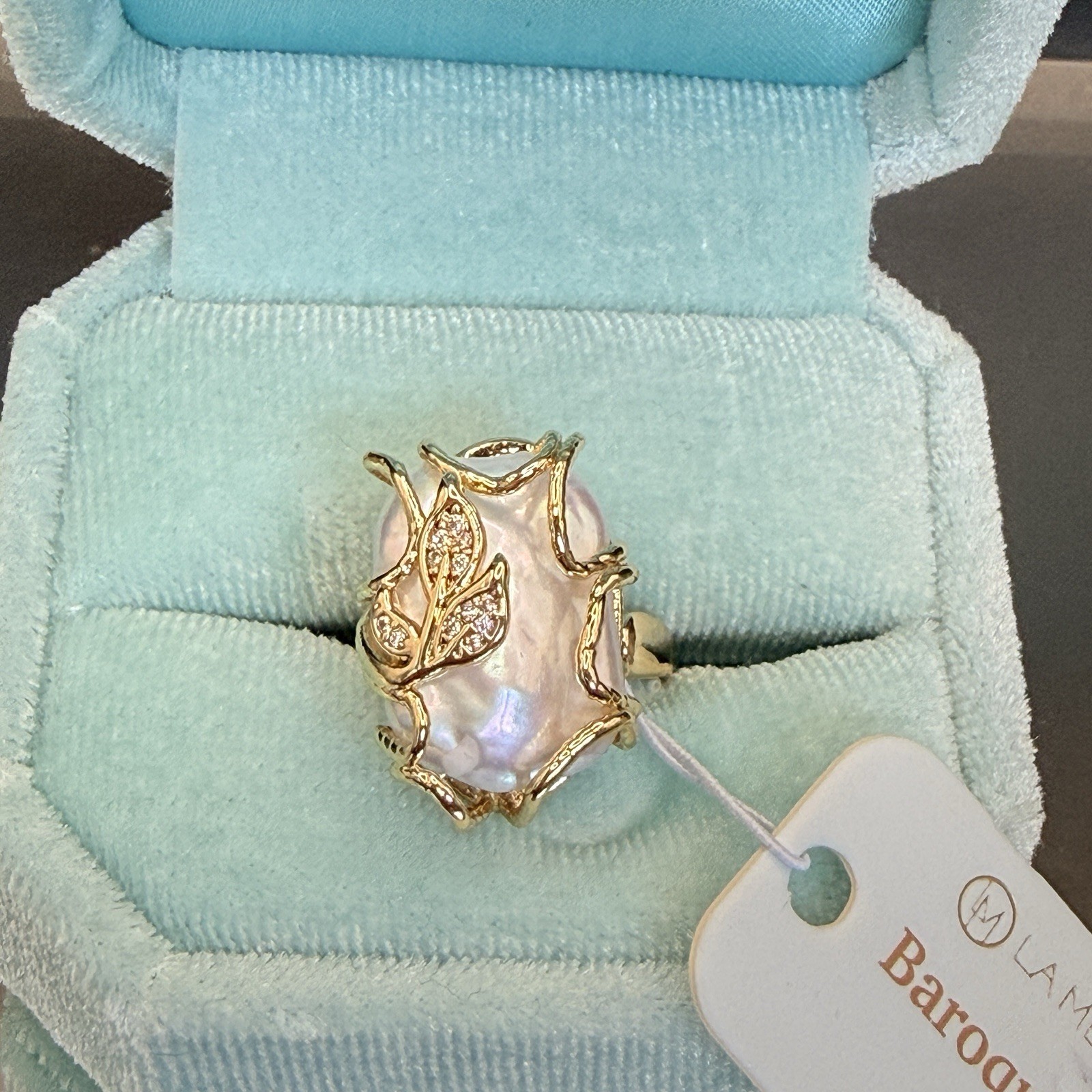 La Meno Stunning Baroque Pearl Ring Adjustable US 6, 7, 8, Brand New In Gift Box