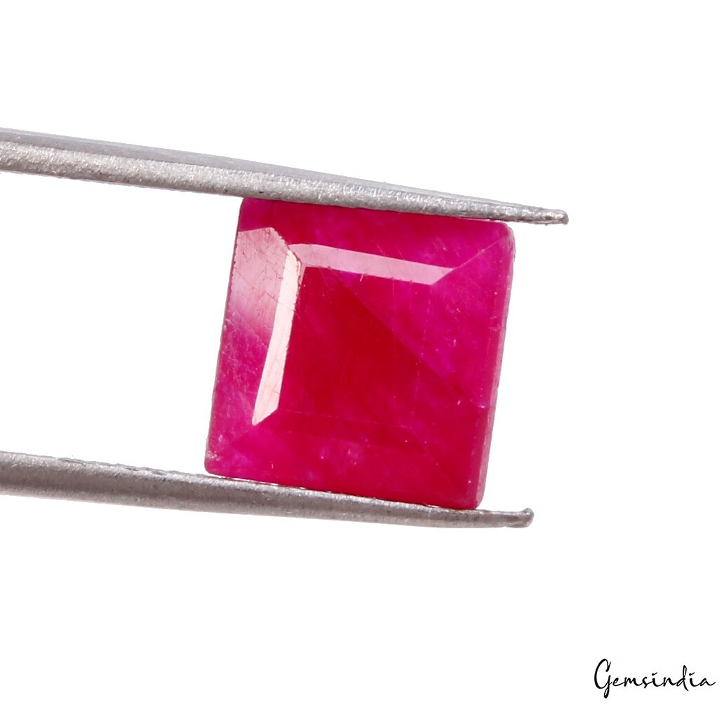 GTL Certified 3.66 Cts Dyed Red Corundum Square Cut Loose Gemstone for Ring