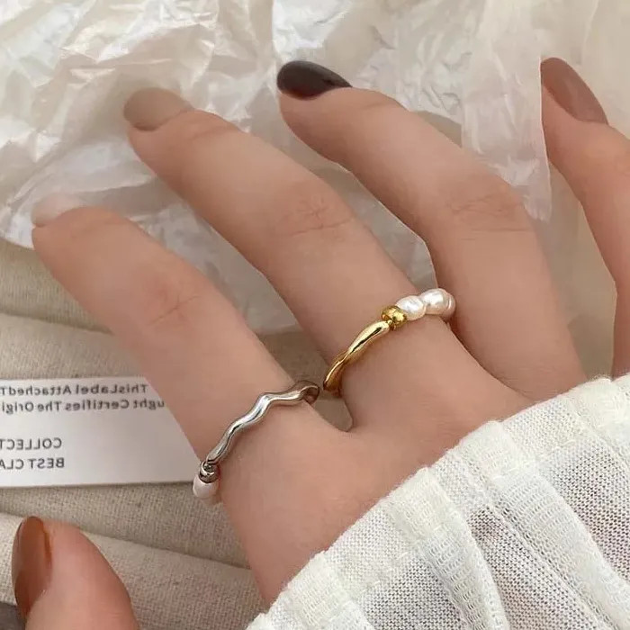 2026 Silver Pearl Geometric Handmade Wedding Rings for Women Couples Gifts