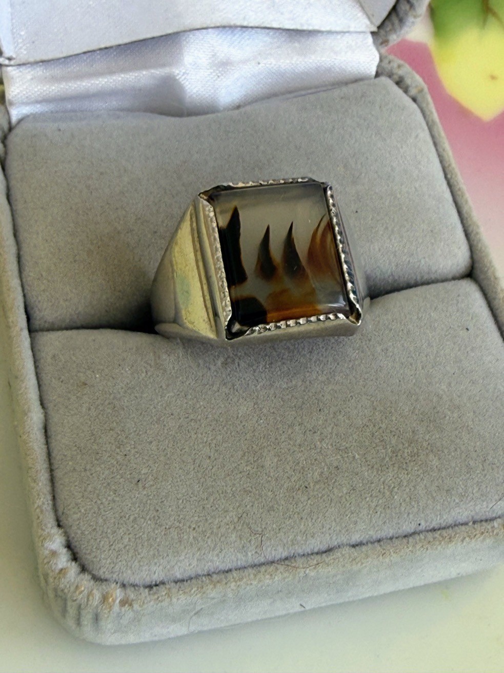 Vintage 50s Wheeler Mfg Sterling Dendritic Picture Agate Ring Size 6 3/4