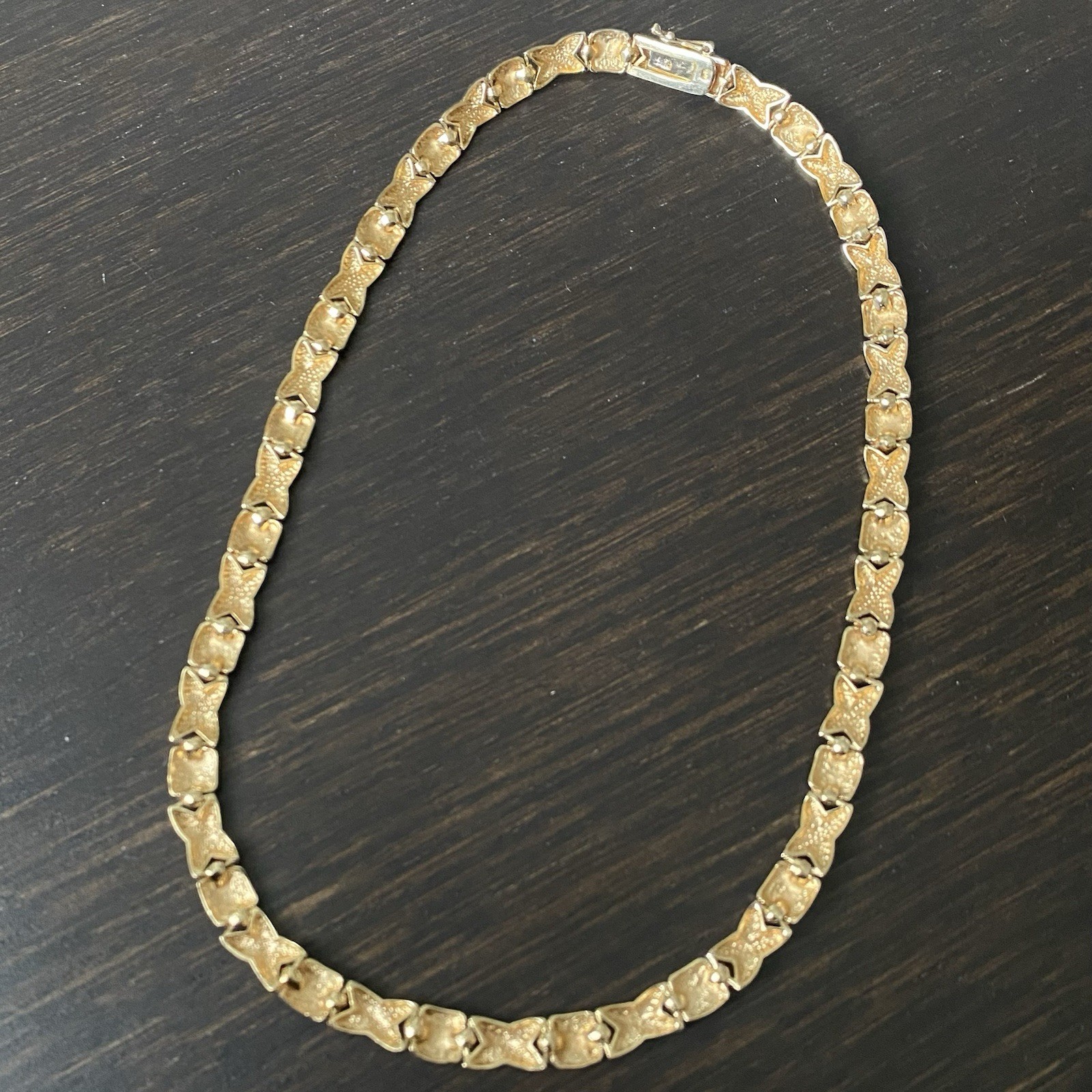 Vintage FAS 925 Starling Silver Vermeil XO Pattern Necklace Approx 18”L & 29g