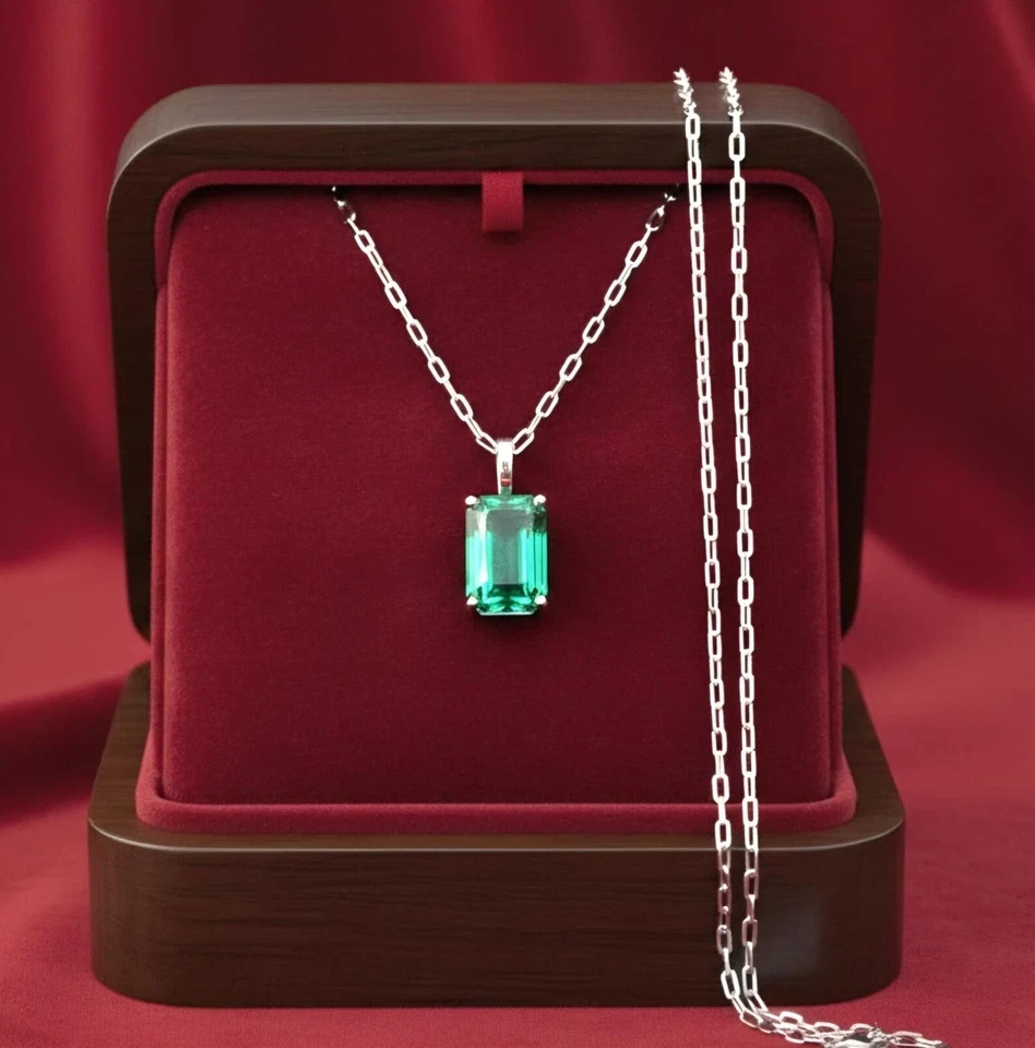 Certified 19.30 Ct Natural Emerald Pendant Sliver Jewelry Gemstone Emerald Cut