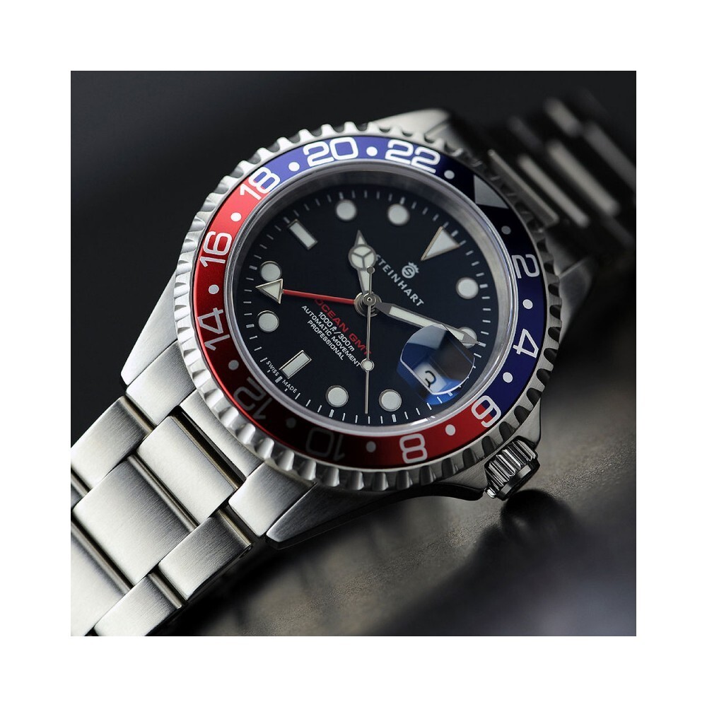 Steinhart Ocean One GMT Blue-Red 42mm Diver Watch Men’s WR300 Pepsi 103-0835