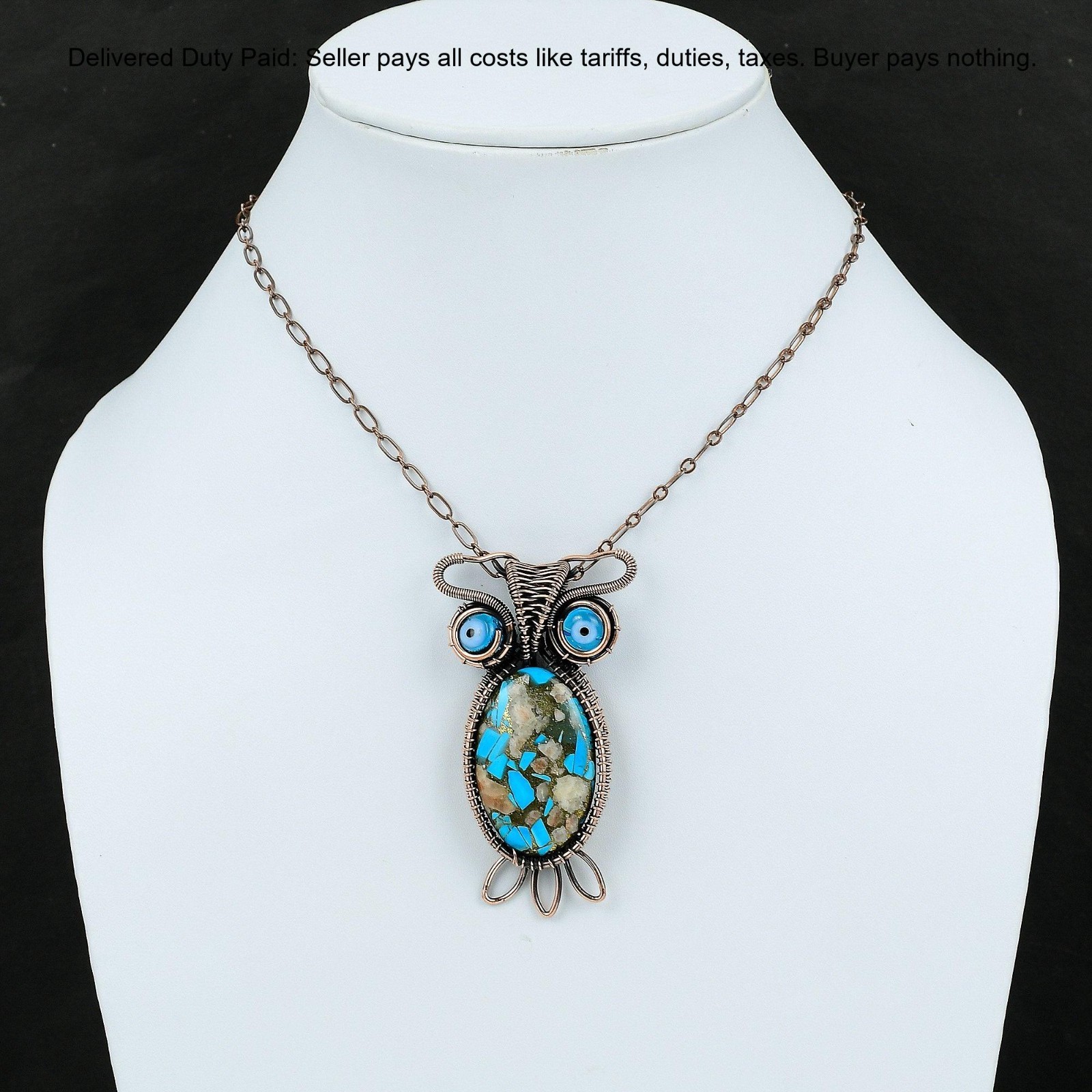 Pink Opal Copper Turquoise Stone Blue Color Evil Eye December New Pendant Copper
