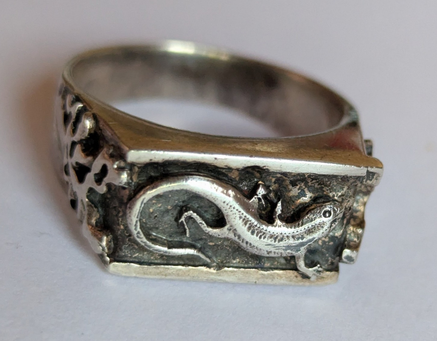 Vintage men’s signet ring sterling silver 925 Size 12.5 10.7g Lizard Gecko Biker