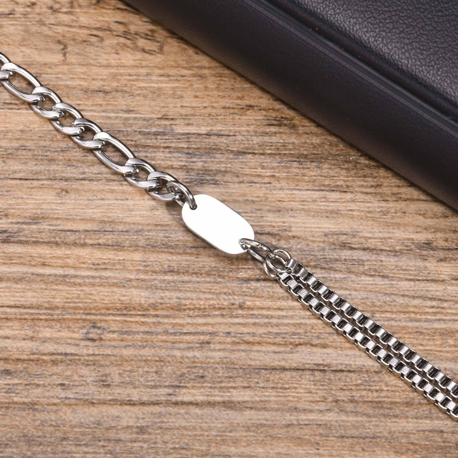 A-Z Initial Bracelets for Men Women Figaro Chain Box Link Bracelets Classic