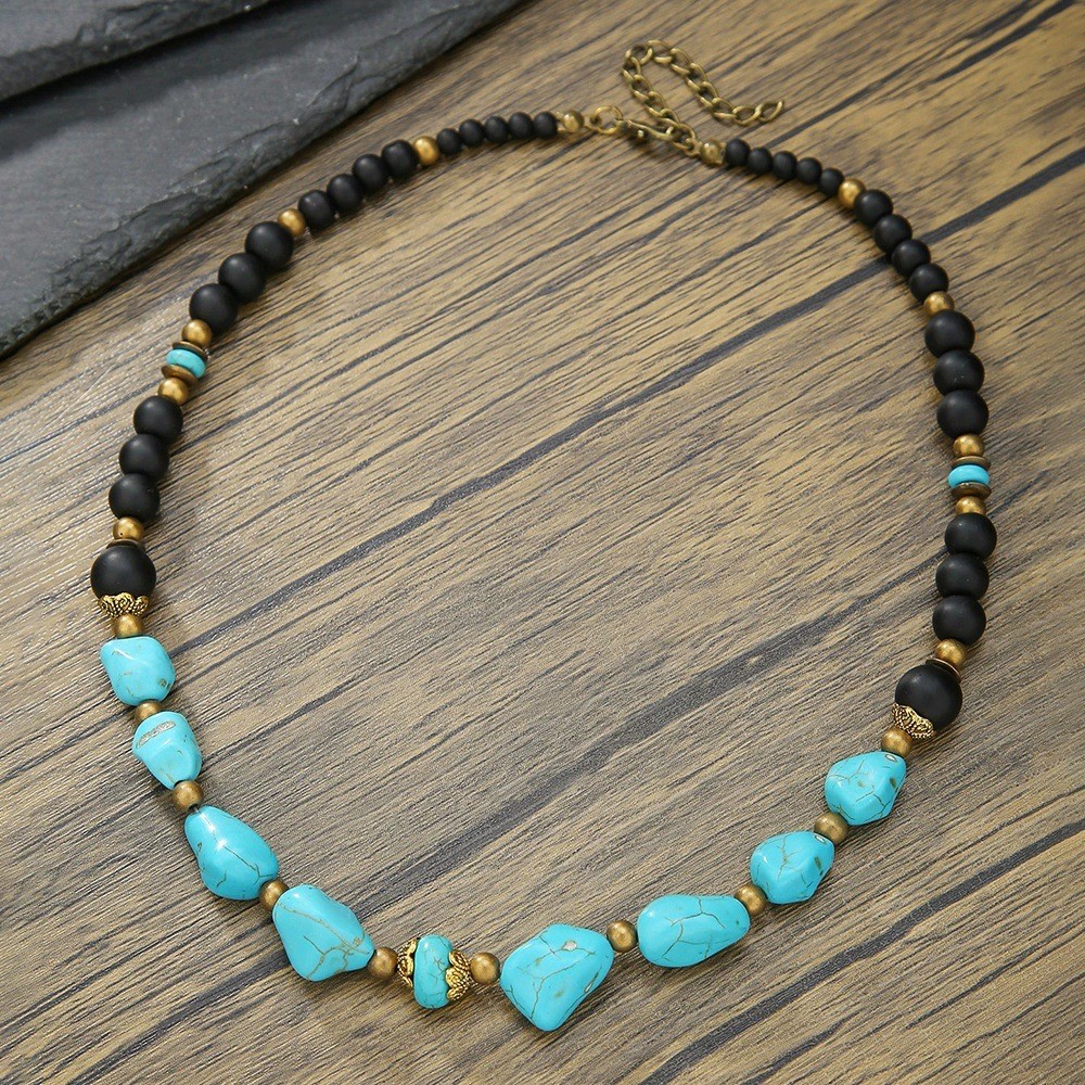 Men Beaded Choker Necklace Hiphop Jewelry Trendy Black Agate Chain Necklace Gift